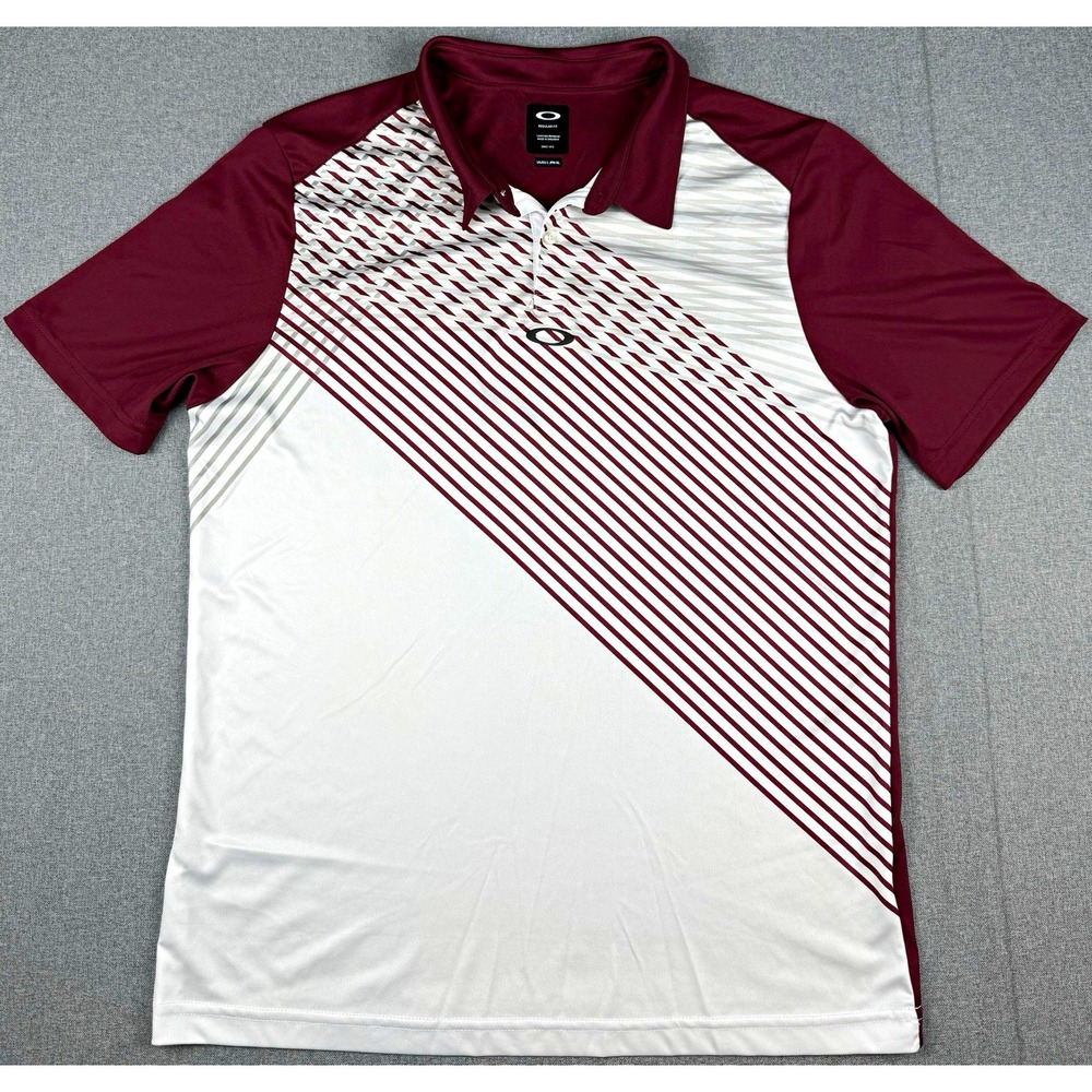 Oakley Mens L Golf Polo Shirt Maroon White Geometric Performance Regular Fit
